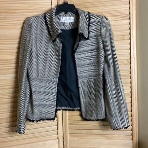 DonCaster Ladies Woven Silk Jacket Black White with Black Fringe Women's Size 12